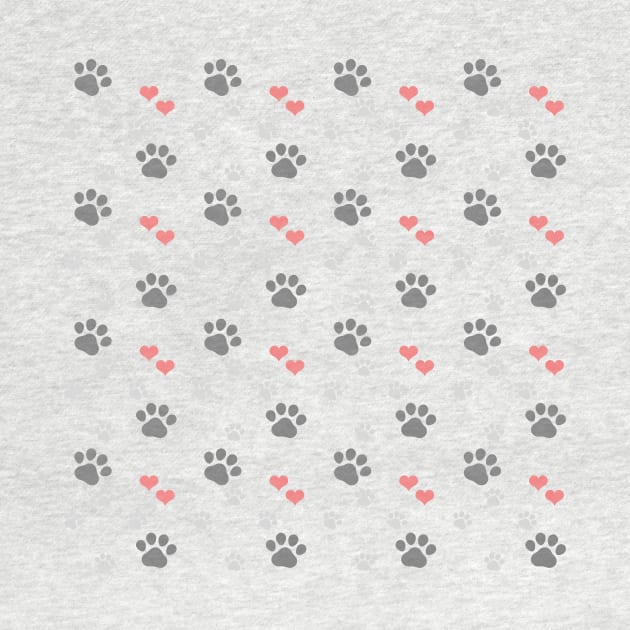 Paw prints and coral red heart pattern by SooperYela